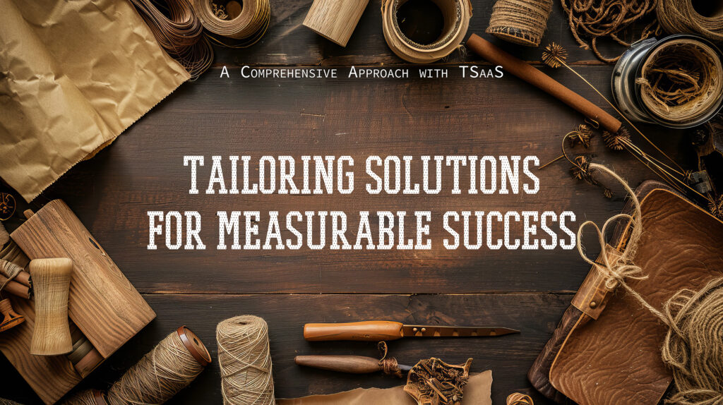 sewing table background with text Tailoring Solutions for Measurable Success